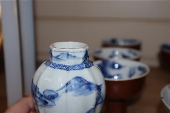 Seven pieces of Chinese porcelain including stem cups, bowl and vase